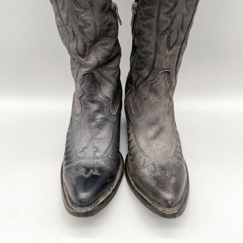 Corral Womens 7.5M Black Distressed Leather Over The Knee Tall Western Boot Goth